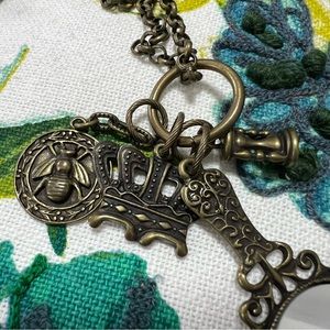 Mudpie Long Pendant‎ Charm Necklace Crown Mirror Honey Queen Bee Bronze